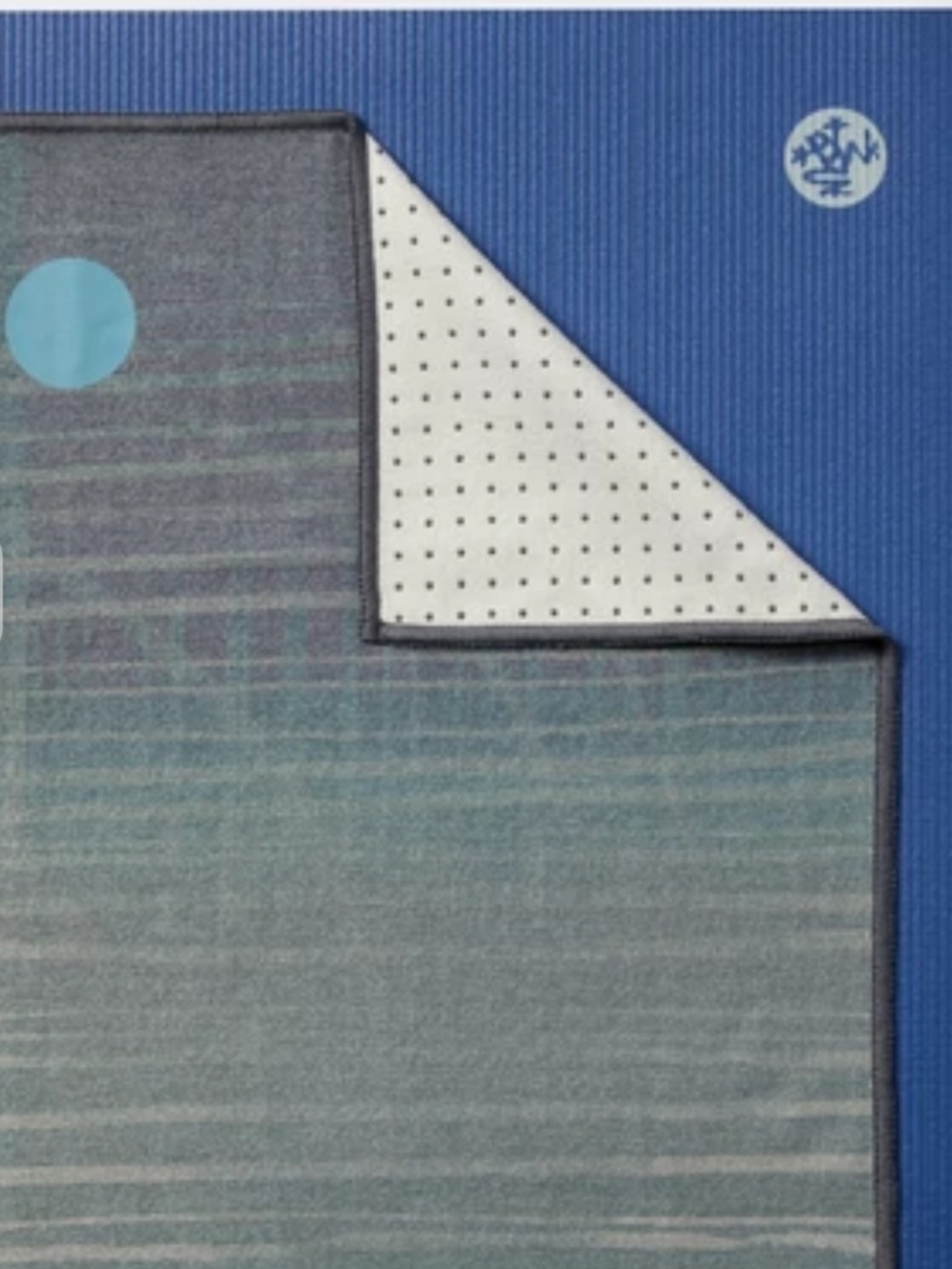 manduka Yogitoes Skidless Yoga Towel - Heather Gray with Light Blue Accent - Picture 3 of 7